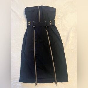 French Connection Black Denim Strapless Mini Dress, Size 2 - Moto Zip Utility